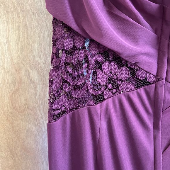 One Shoulder Bridesmaids Dress with Slit David's Bridal Wine Burgundy Lace Side - Picture 8 of 15